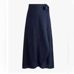 J. Crew Navy Blue Linen Faux Wrap Midi Skirt